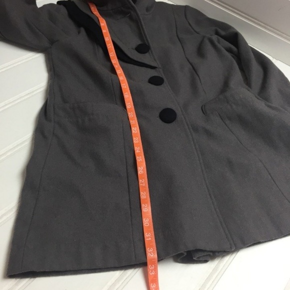 Lux Black Gray Wool Blend Button Peacoat Jacket L - Picture 5 of 8